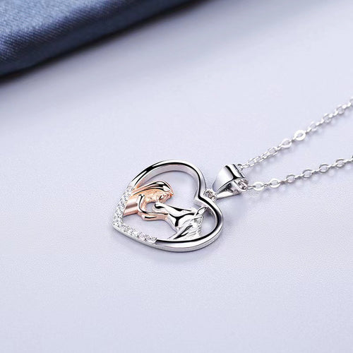Girl And Horse Color Separation Heart Necklace European And American Stylish Clavicle Necklace Valentine Gift Pendant